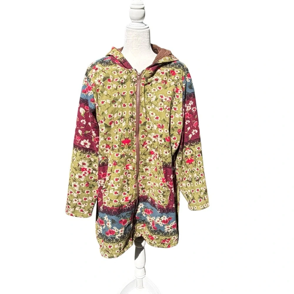 Cellabie Cotton Fleece Lined Floral Patchwork Hooded Coat - Picture 2 of 5